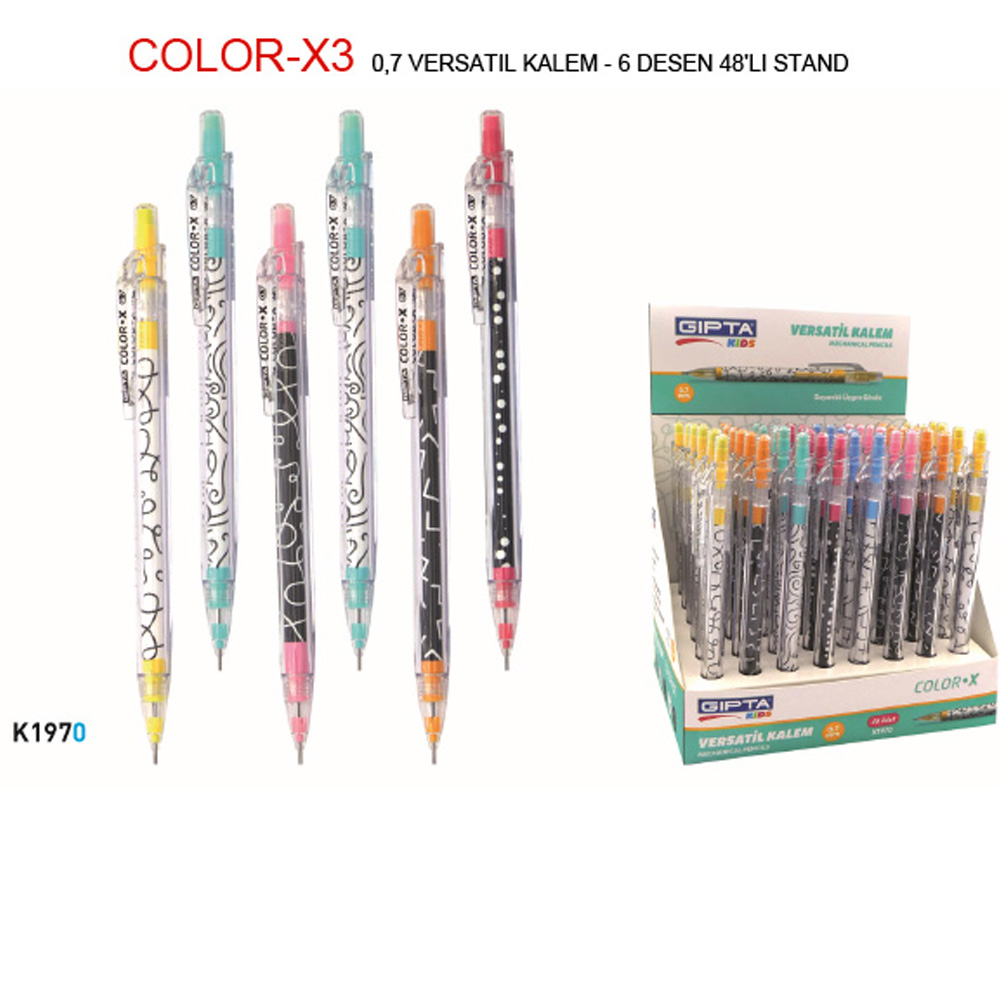 GIPTA VERSATİL KALEM 0.7mm 6 DESEN 48Lİ STAND
